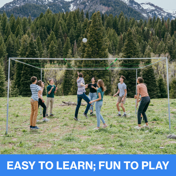 People playing 9 Square in the mountains