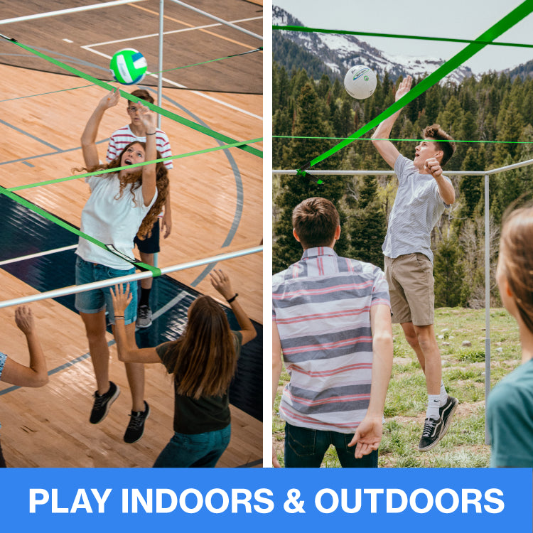 People playing 9 Square indoors & outdoors