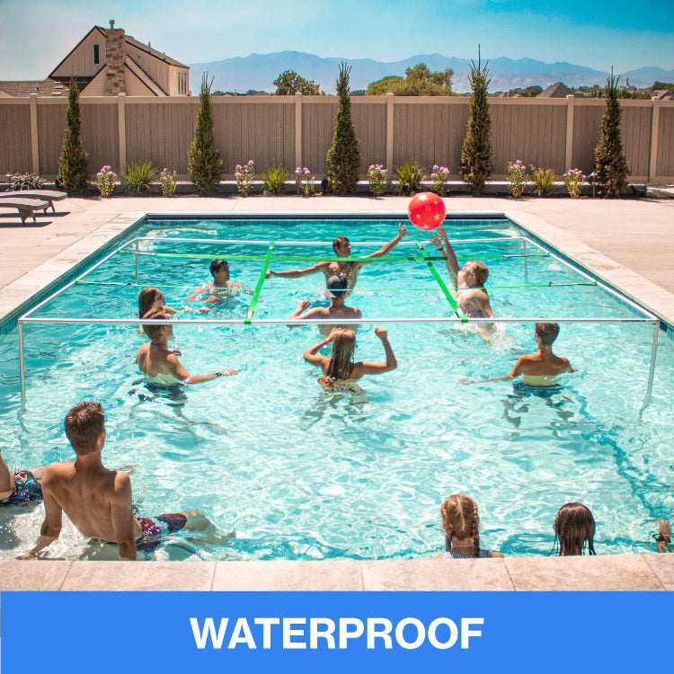 People playing 9 Square in a pool