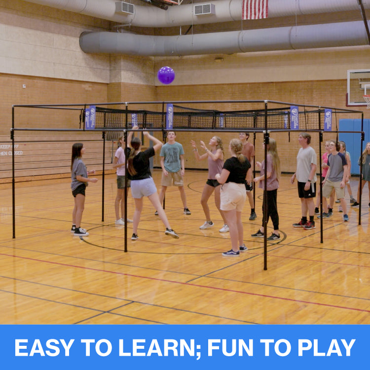 Kids playing with 9 Square Castle Squares pro in a gym