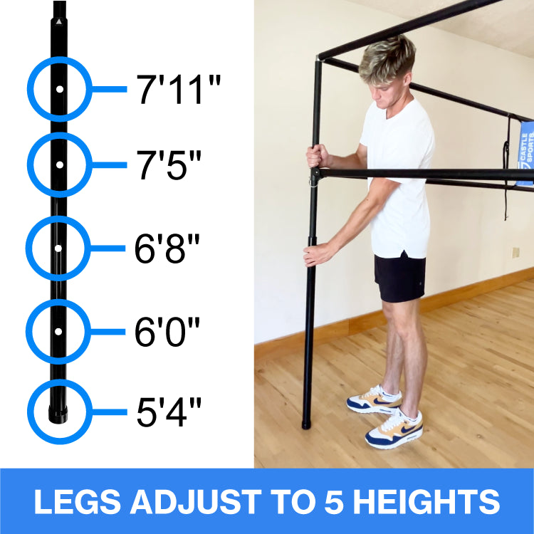 A man adjusting the leg height of a 9 Square Castle Squares Pro