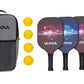 four graphite pickleball paddles, 4 balls, and a bag